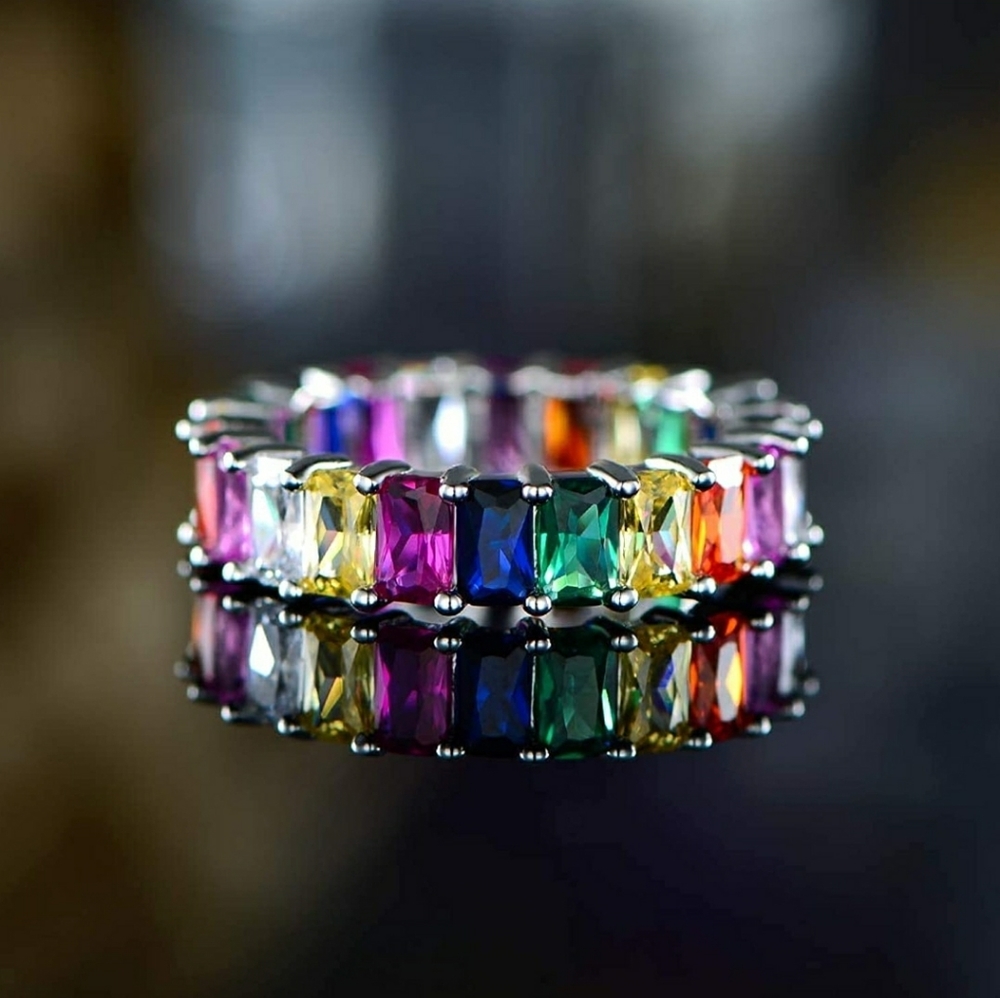 18K White Gold Plated Rainbow Ring